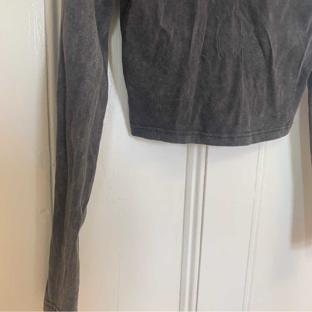 Missguided Mineral Wash Dark Gray Button Up Cropped Long Sleeve - Picture 9 of 16